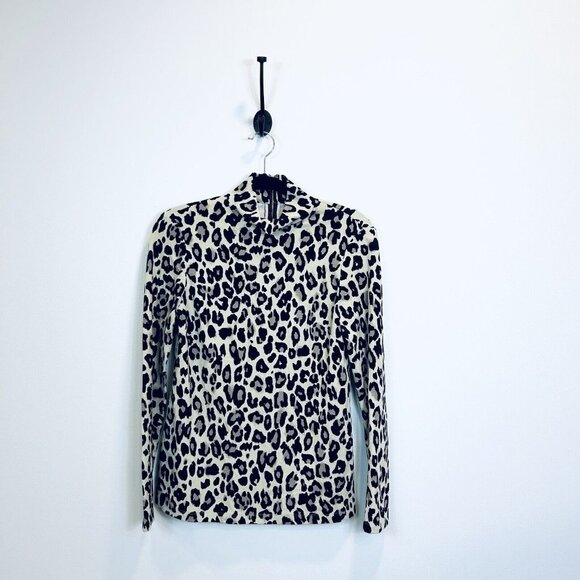 kate spade new york Tops - Kate Spade Leopard Print Pullover Top Quarter Zip Long Sleeve Turtleneck Size 4